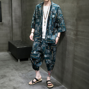 A3004*大码中国风 沙滩休闲 棉麻印花 开衫套装 汉服套装p80图片