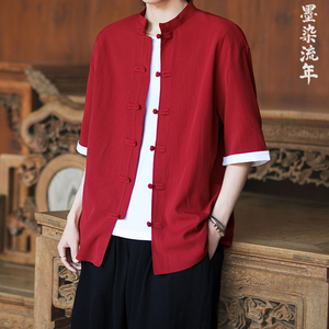 5色 夏季2025冰丝抗皱 盘扣 男短袖衬衫/衬衣A8001*p40图片