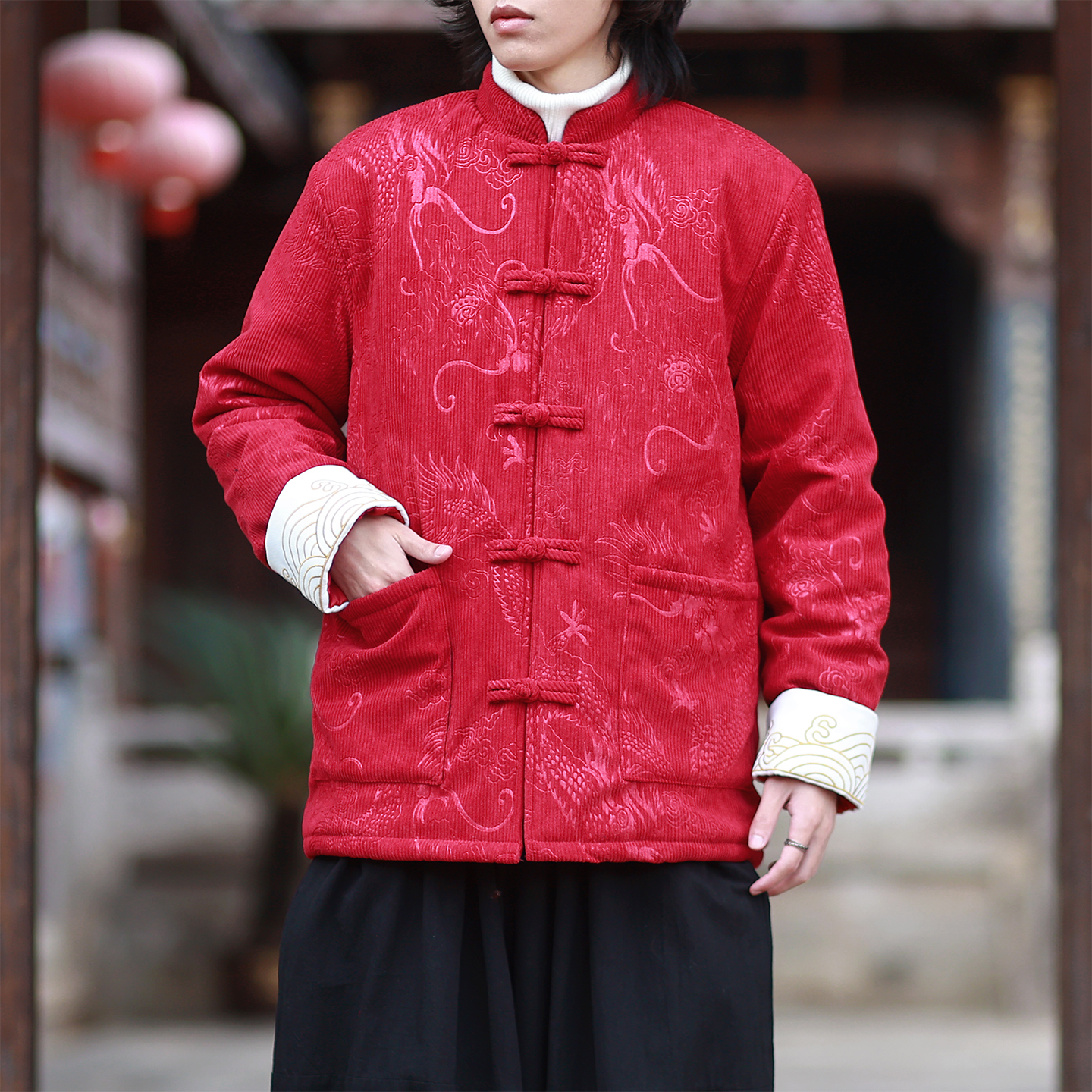 灯芯绒提花龙2025新中式盘扣棉袄唐装红棉衣A552-P148，男装棉衣，钱塘7008(原4008)