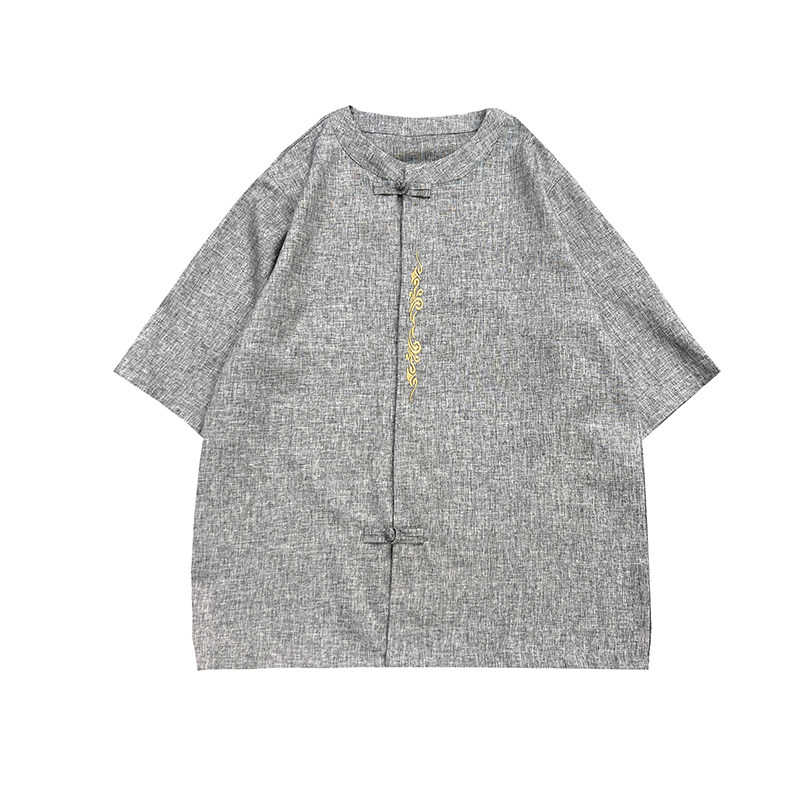 刺绣款大码男风夏2026仿麻汉服短袖衬衫/衬衣A862-p55,男装T恤,钱塘7008(原4008)
