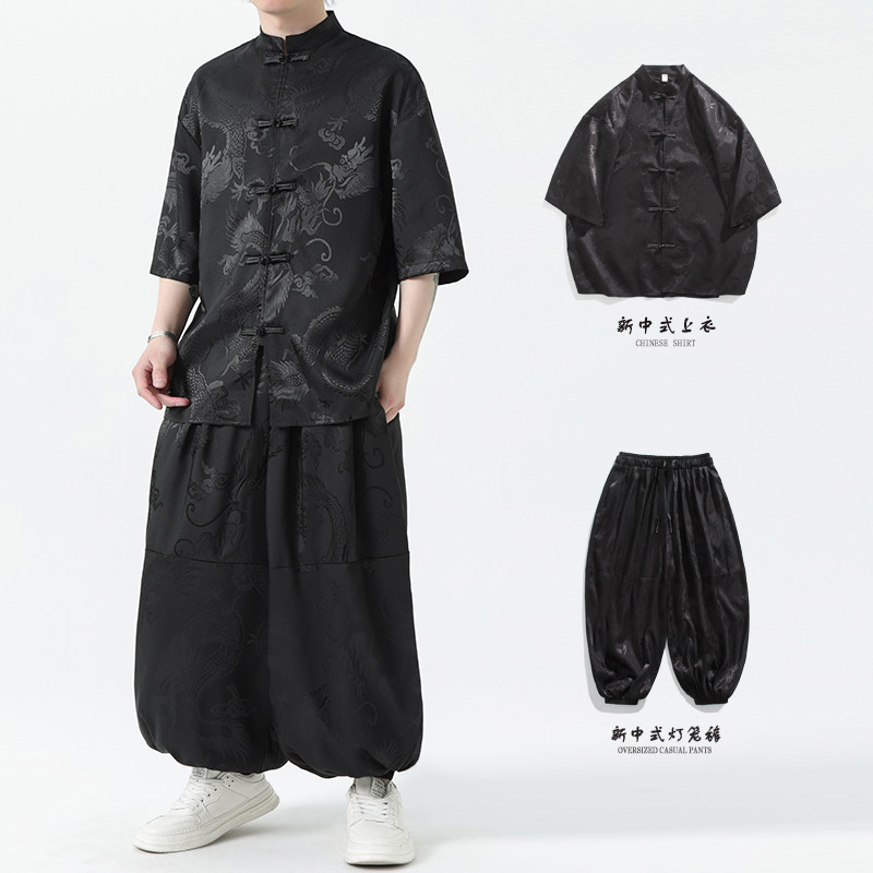 现货新款冰丝款提花龙夏2026团购新中式短袖衬衫/衬衣A669*p55,男装T恤,钱塘7008(原4008)
