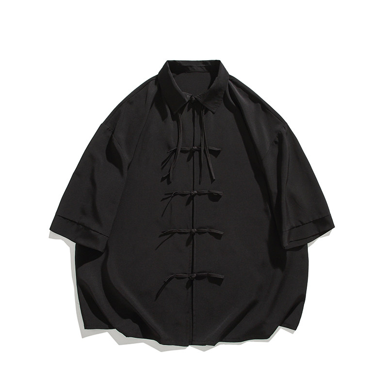 新中式平铺白底夏季2024汉服冰丝短袖衬衫/衬衣A891-p65,男装T恤,钱塘7008(原4008)