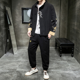 A1019中国风新品2021秋冬双臂刺龙棉麻盘扣/唐装/汉服套装P140，男装套装，钱塘7008(原4008)