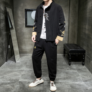 A1019中国风新品2021秋冬 双臂刺龙 棉麻盘扣/唐装/汉服套装P140图片