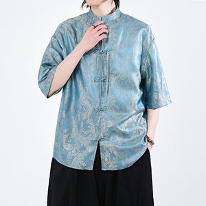 2色八角提花 夏季新品2026 风 汉服短袖衬衫/衬衣A686-p48图片