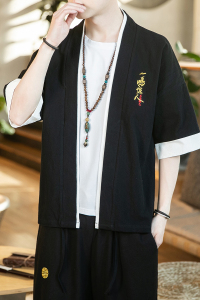 JJ001汉服中国风大码2021棉麻假两件 男开衫p40图片