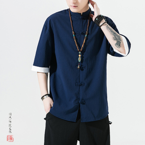 5色 夏季2025冰丝抗皱 盘扣 男短袖衬衫/衬衣A8001*p40图片