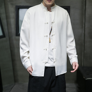 风2026春百搭白色 亮面缎纹 唐装 汉服长袖衬衫A7100* P68图片