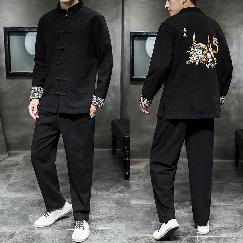 A795中国风2021秋冬盘扣设计年兽印花汉服套装P100，男装套装，钱塘7008(原4008)