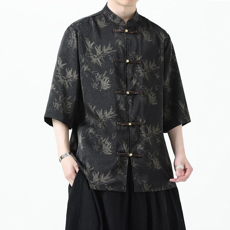 新品压绉冰丝竹子夏2026团购新中式短袖衬衣衬衫A680-p65,男装T恤,钱塘7008(原4008)