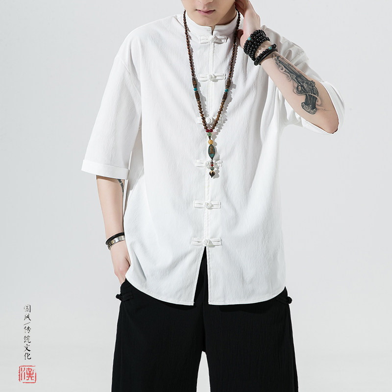 5色夏季2025冰丝抗皱盘扣男短袖衬衫/衬衣A8001*p40,男装T恤,钱塘7008(原4008)