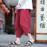 夏新款风2026夏男刺绣宽松棉麻哈伦裤七分裤K08P55，男装牛仔裤，钱塘7008(原4008)