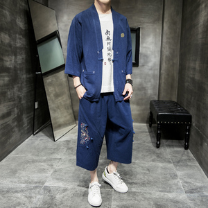 A730*男款2021大码夏季中国风刺绣款开衫套装汉服套装p100