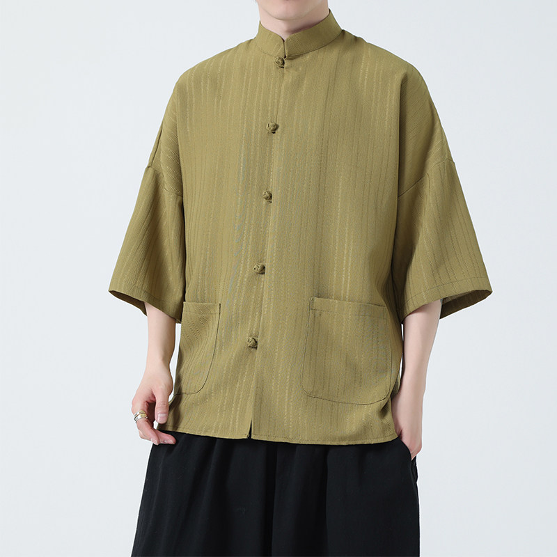 竖条纯色夏季2026宽松短袖衬衫/衬衣A629*p65,男装T恤,钱塘7008(原4008)