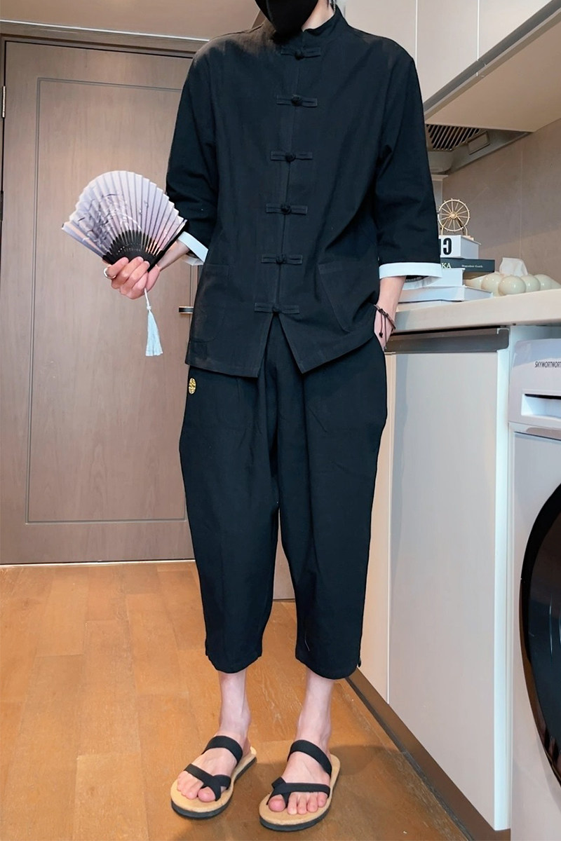 2026夏季大码风棉麻盘扣开衫汉服套装A718-p80,男装休闲套装,钱塘7008(原4008)