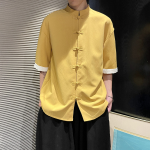 5色 夏季2025冰丝抗皱 盘扣 男短袖衬衫/衬衣A8001*p40图片