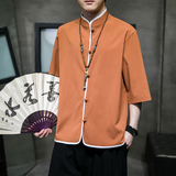 风夏2026现货！包边大码仿麻汉服短袖衬衫/衬衣A860-p55，男装T恤，钱塘7008(原4008)