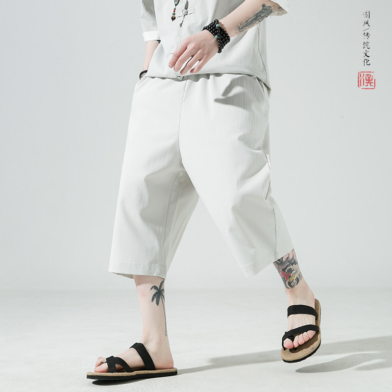 2026夏百搭新款风大码冰丝绉宽松七分裤A9000-p35,男装牛仔裤,钱塘7008(原4008)