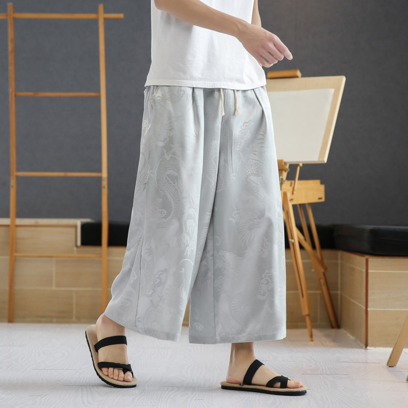A4015中国2021龙花型汉服古风冰丝哈伦裤八分裤p55,男装休闲裤,钱塘7008(原4008)