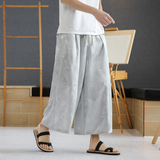 A4015中国风大码2021龙花型汉服古风冰丝哈伦裤八分裤p55，男装休闲裤，钱塘7008(原4008)