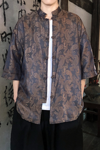 八角花提花 夏季新品2026 风 汉服短袖衬衫/衬衣A685-p48图片