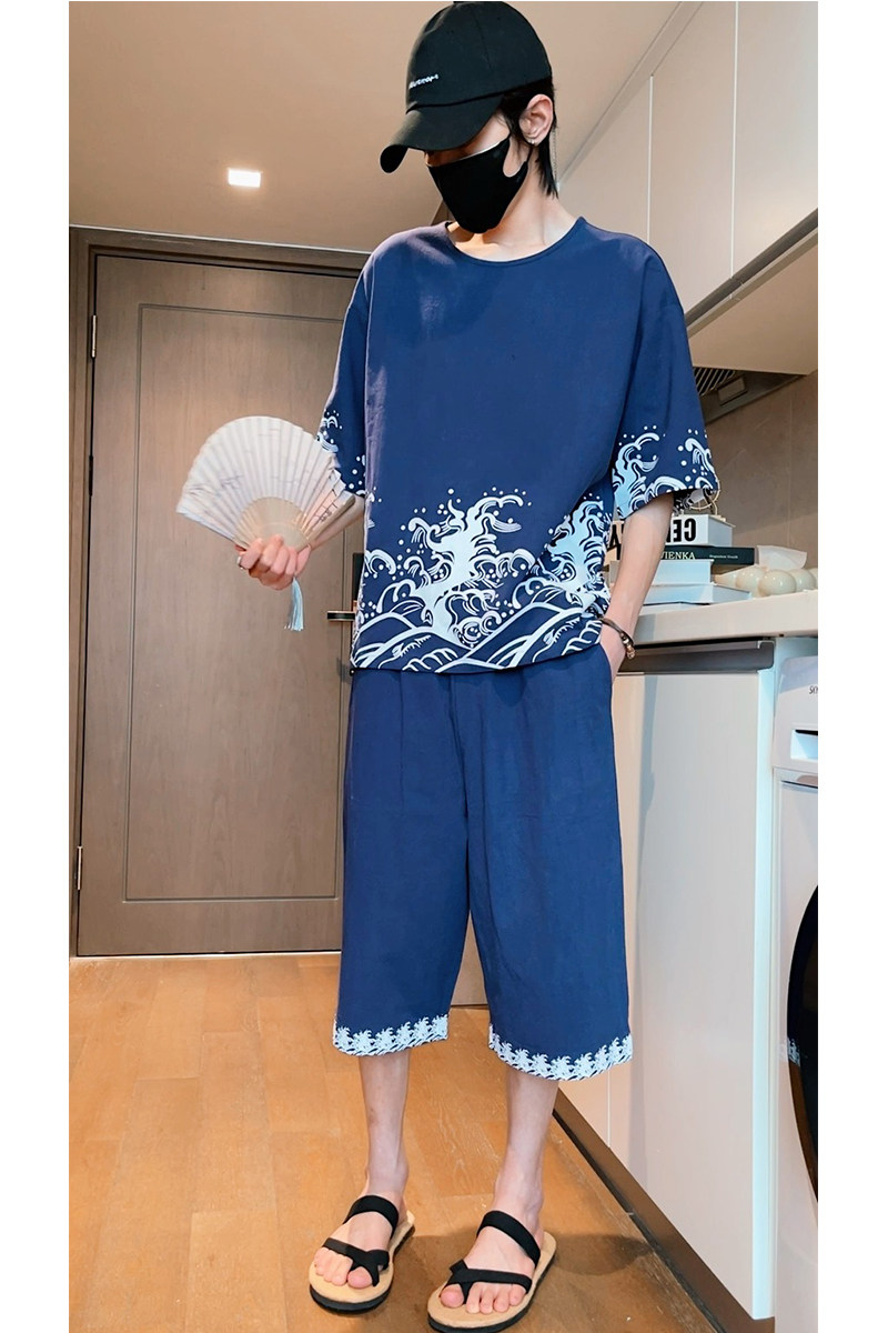 2026夏款新套装新品棉麻T恤+七分裤A005-P80,男装牛仔裤,钱塘7008(原4008)