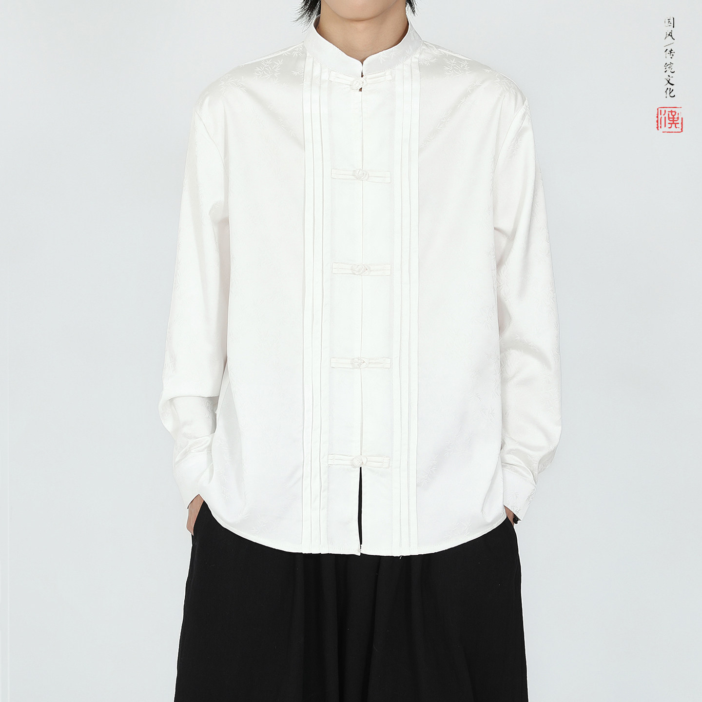 折叠款衬衫2025秋新中式风盘扣长袖衬衫A5806*P68,男装衬衫,钱塘7008(原4008)
