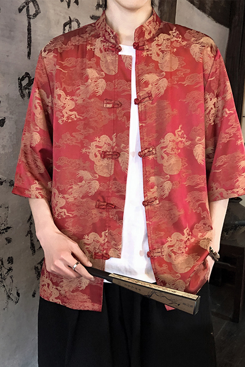 有货龙凤提花夏季新品2026风汉服短袖衬衫/衬衣A676-p65,男装T恤,钱塘7008(原4008)