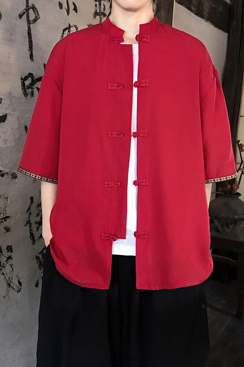 新品夏2026防皱冰丝3色风汉服短袖衬衫/衬衣A670-p60,男装T恤,钱塘7008(原4008)