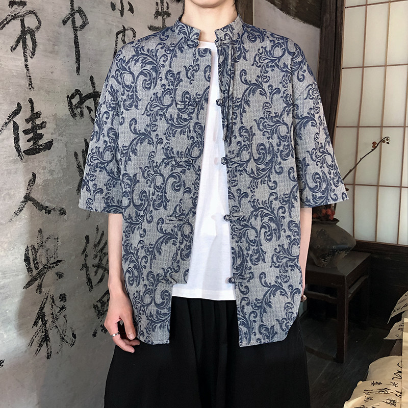新品夏2025 提花3色 风 汉服短袖衬衫/衬衣A672-p65图片