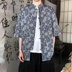 新品夏2025 提花3色 风 汉服短袖衬衫/衬衣A672-p65图片