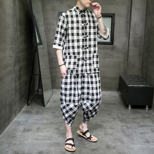 A3025*大码2021中国风 棉麻对格子 开衫 汉服套装p95图片