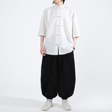 跑量竹节仿麻百搭单色夏2026风汉服短袖衬衫/衬衣A810-p45，男装T恤，钱塘7008(原4008)