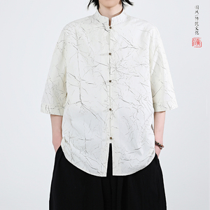 烫金褶皱设计 夏季新品2026 风 汉服短袖衬衫/衬衣A811-p65图片
