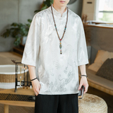 A3012咖啡厅中国风2021夏冰丝龙花斜盘扣立领短袖T恤p50，男装T恤，钱塘7008(原4008)