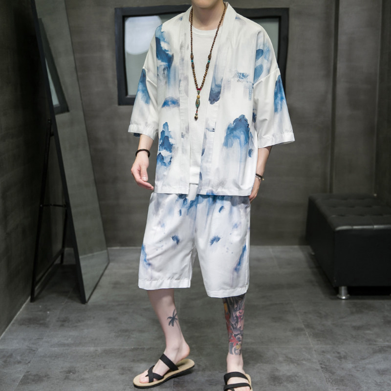 冰丝2026夏大码男装风沙滩休闲汉服套装特价A3021-p50,男装休闲套装,钱塘7008(原4008)