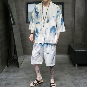 冰丝2026夏大码男装风沙滩休闲汉服套装特价A3021-p50,黑色半身纱裙搭配上衣图片
