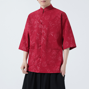 风 防麻款 竹子压花 夏2025 新中式短袖衬衫/衬衣A633*p65图片