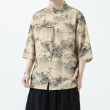现货特P502026夏季男装风唐装汉服新中式短袖衬衣A681，男装T恤，钱塘7008(原4008)