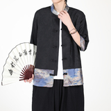 风冰丝面料拼接八角花夏2026新中式短袖衬衫/衬衣A640*p65，男装T恤，钱塘7008(原4008)