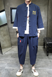 A1071中国风2021夏简单刺绣款3色开衫套装汉服套装p95，男装休闲套装，钱塘7008(原4008)