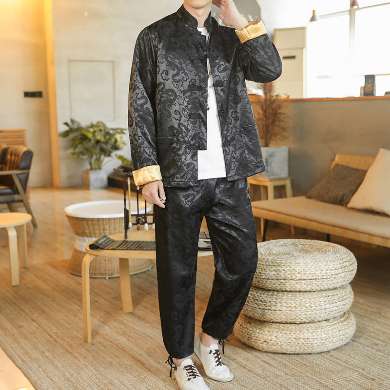 A1093秋冬中国风2020 c纯色提花复合布 汉服套装P100图片