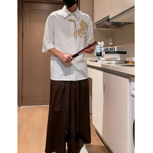 爆3色龙刺绣 防皱冰丝 夏2026 风 汉服短袖衬衫/衬衣A818-p68图片