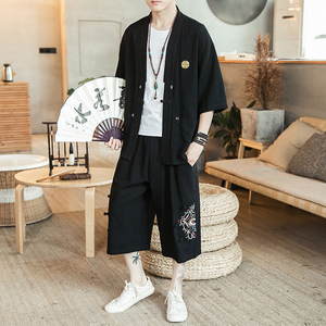 A730*咖啡厅男装2021大码中国风 刺绣 开衫套装 汉服套装p100图片