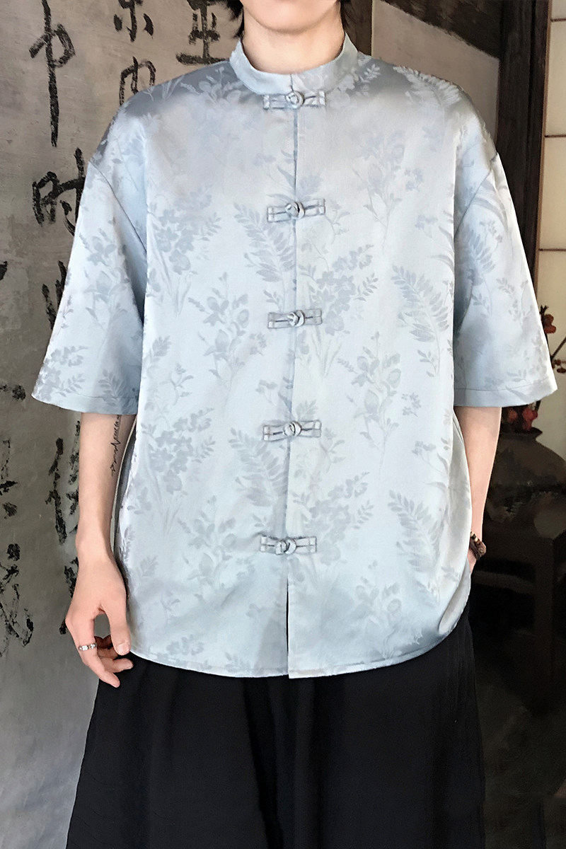 麦穗提花夏季新品2026风汉服短袖衬衫/衬衣A677-p65,男装T恤,钱塘7008(原4008)
