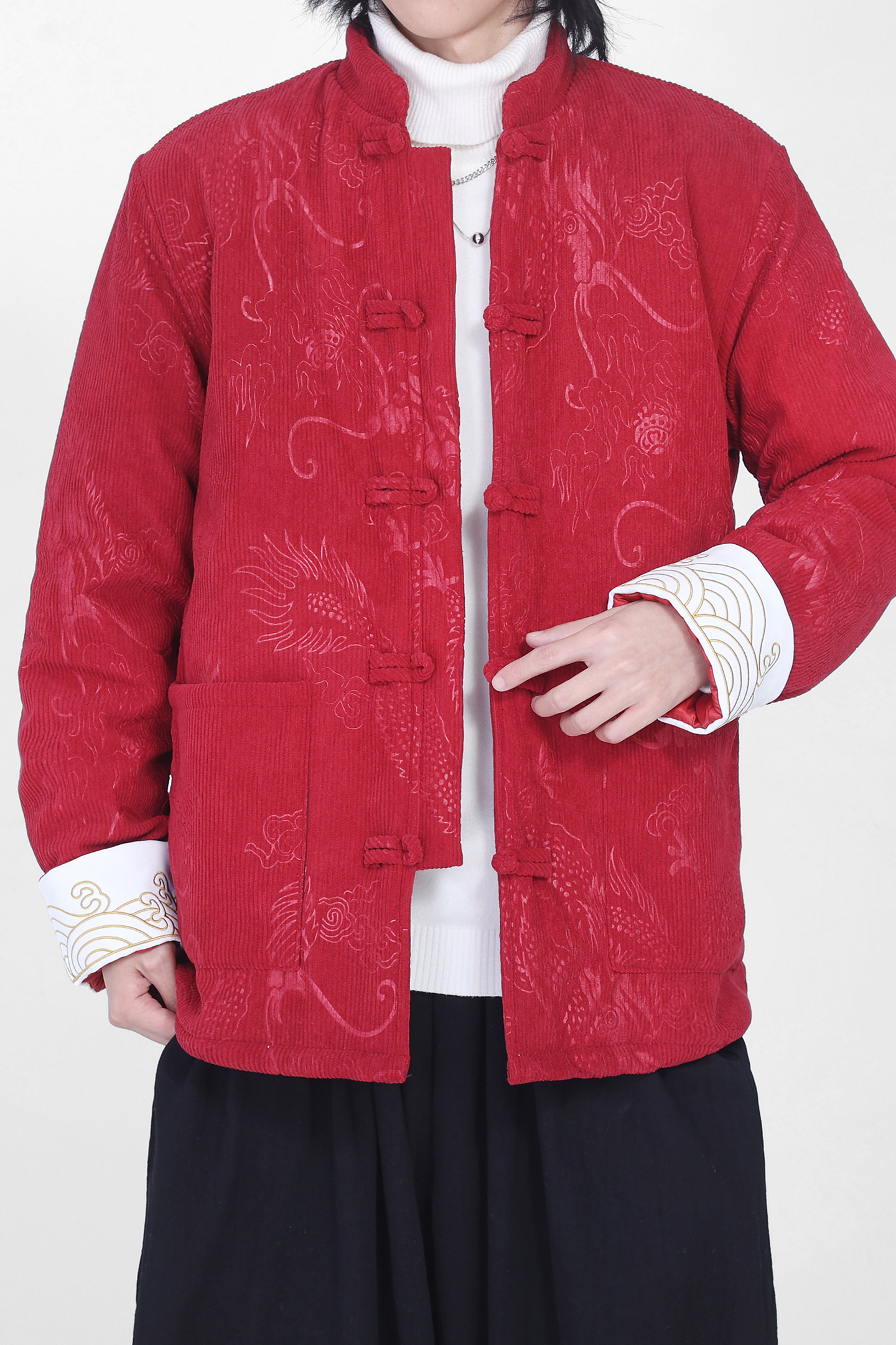 灯芯绒提花龙冬2025新中式盘扣外套唐装红棉衣外套A552-P148,男装棉衣,钱塘7008(原4008)