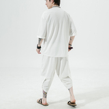 2026风夏季方格提花冰丝垂感短袖汉服套装A9002-p70，男装T恤，钱塘7008(原4008)