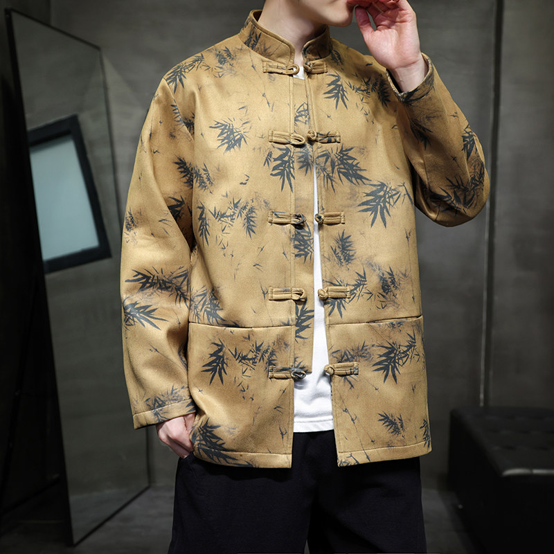 2026春新中式麂皮绒竹子唐装汉服夹克外套A658-P105,男装夹克,钱塘7008(原4008)