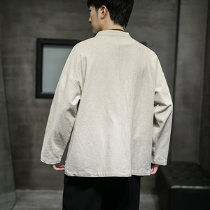 A6010*大码2021中国风 乞丐服 贴布撞色 棉麻男长袖衬衫p70图片