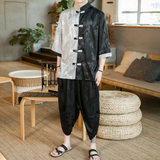A3019*咖啡厅夏季2021中国风大龙面料冰丝对拼开衫汉服套装p90，男装休闲套装，钱塘7008(原4008)